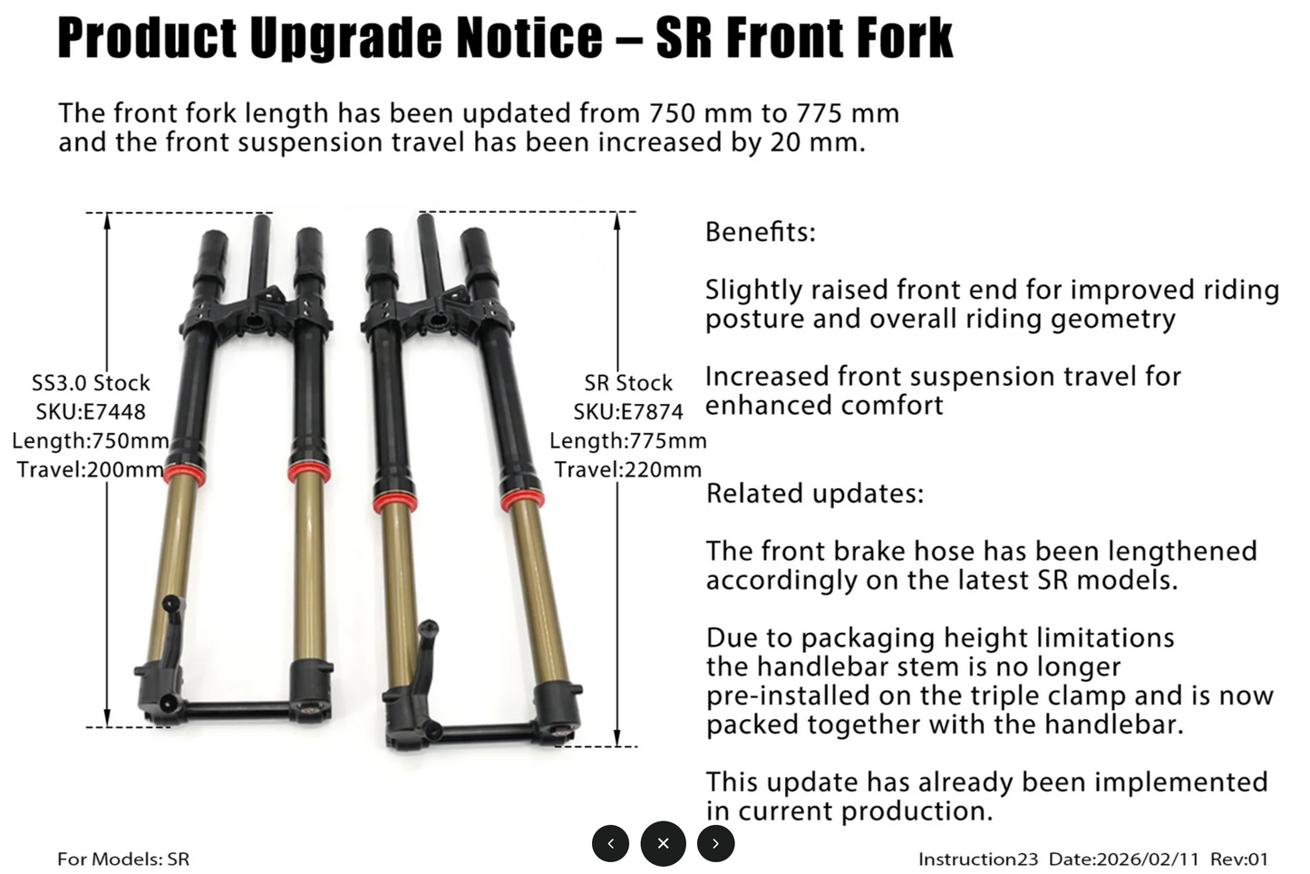 FastAce e-Moto Upgraded Fork, 775mm Axle to Crown, 220mm Travel, 99.5mm Post Mount