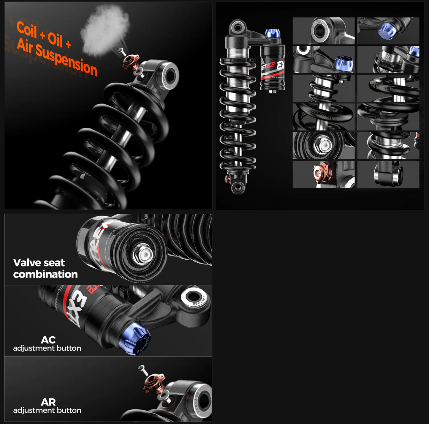 Fast Ace e-Moto Rear Shock, 450lb Spring, 10.5 x 3.5, E-Ride Pro, Surron LB, Talaria MX (Universal Fit)