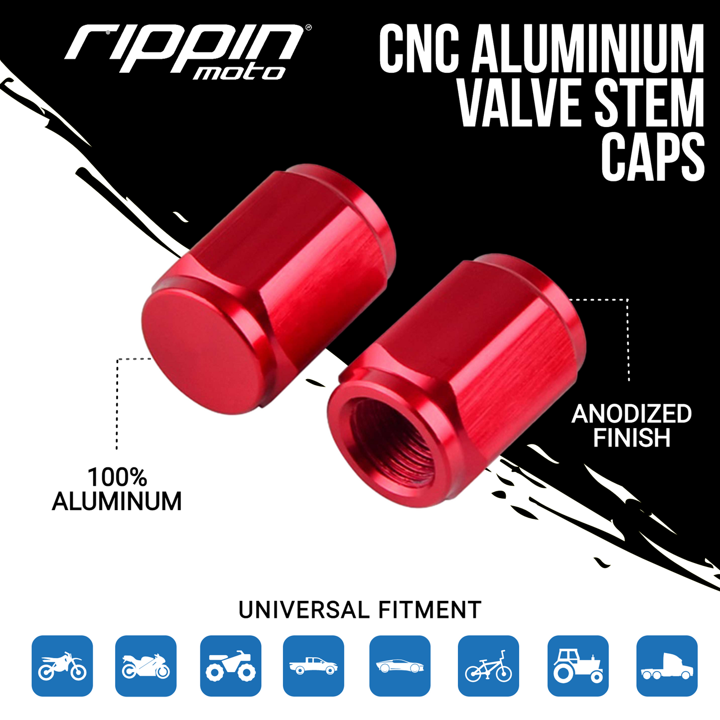 CNC Billet Valve Stem Caps (Schrader), Multiple Colors
