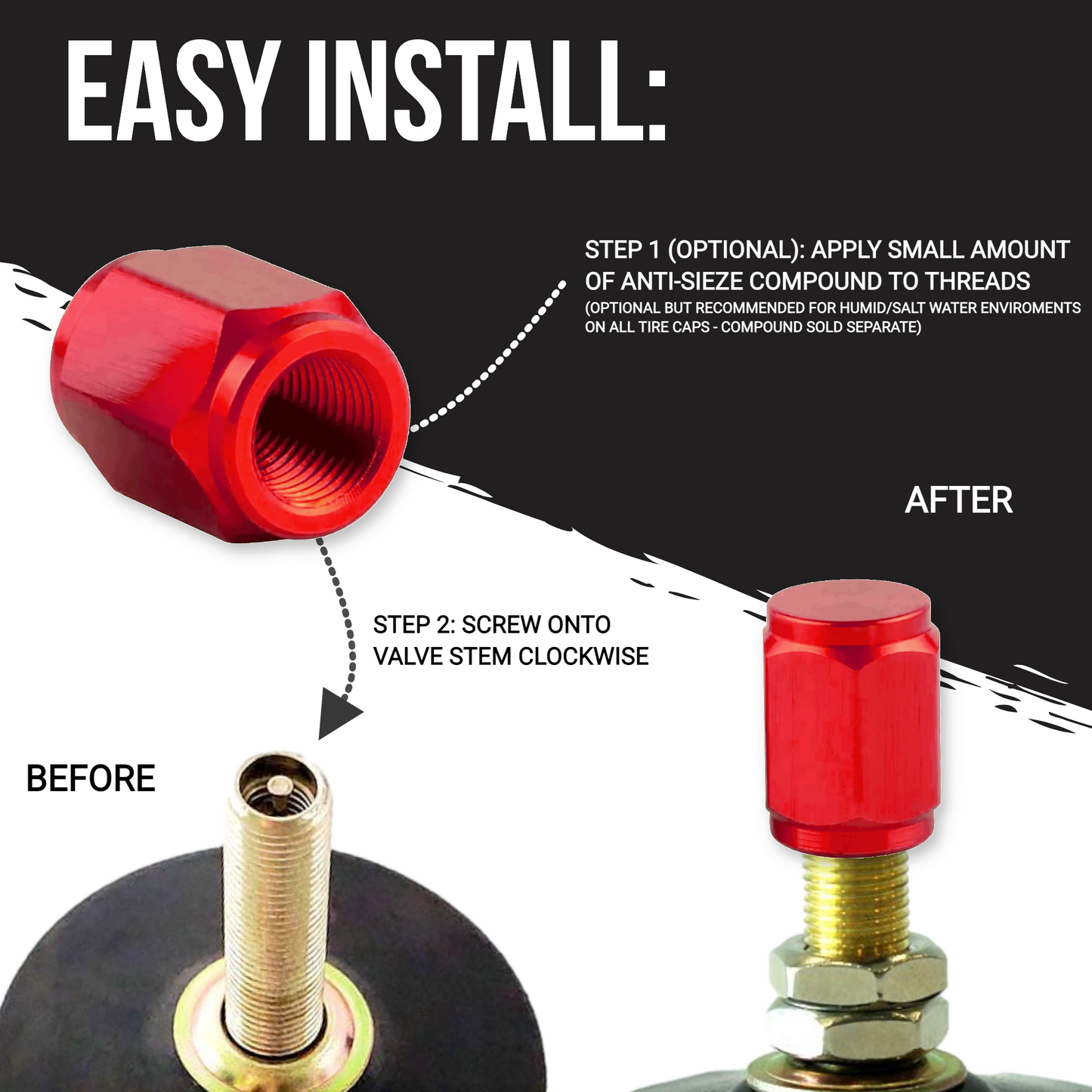 CNC Billet Valve Stem Caps (Schrader), Multiple Colors