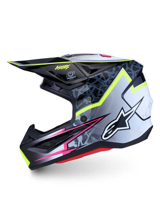 Alpinestars SM7 Blaster Helmet, Full-Face EMX/DH, Glossy Black/Flo Yellow/Grey