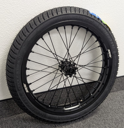 EMX 17" Supermoto Wheelset, 2.15/2.50, Black on Black, Michelin Tires and Tubs Installed
