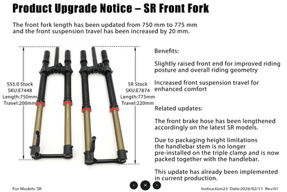 FastAce e-Moto Upgraded Fork, 775mm Axle to Crown, 220mm Travel, 99.5mm Post Mount
