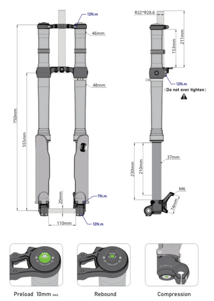 KKE Racing e-Moto Coil Fork 37mm Stanchion / 210mm Travel